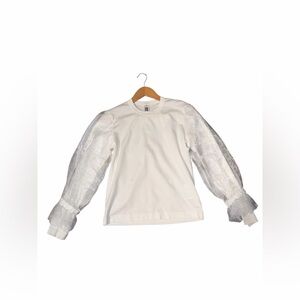 NOIR KEI NINOMIYA White Cotton Tulle Trimmed Overlay Pullover Shirt, Size SMALL